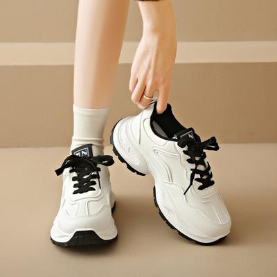 Спортивный стиль резиновая подошва папины кроссовки женские весенние новые кожаный верх простые повседневные туфли студенческие кроссовки для бега