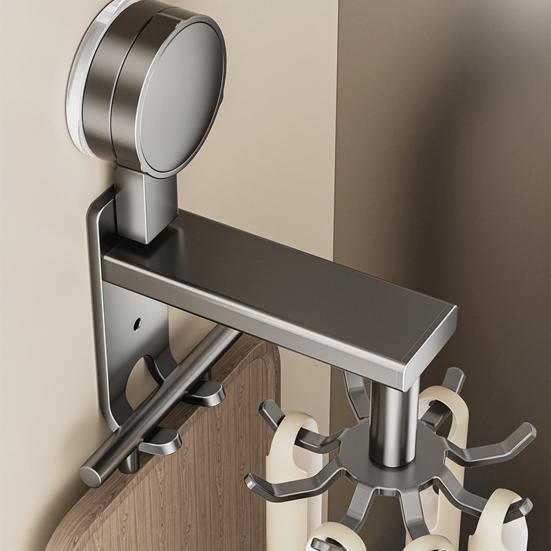 Вращающийся настенный крючок из алюминиевого сплава с присоской, настенный крючок без сверления для хранения кухонных принадлежностей под шкафом