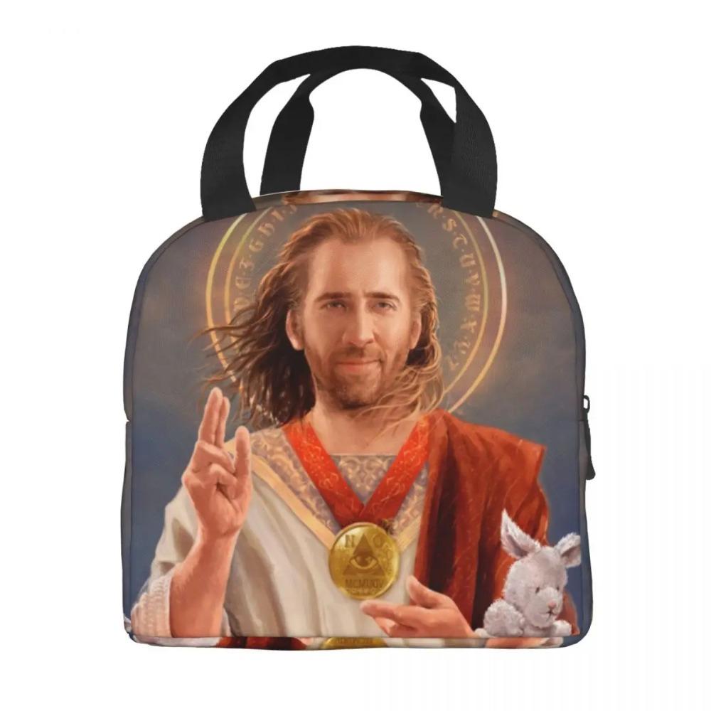 Custom Saint Nicolas Cage Insulated Lunch Bag for Camping Travel Funny Meme Waterproof Thermal Cooler Bento Box Women Children