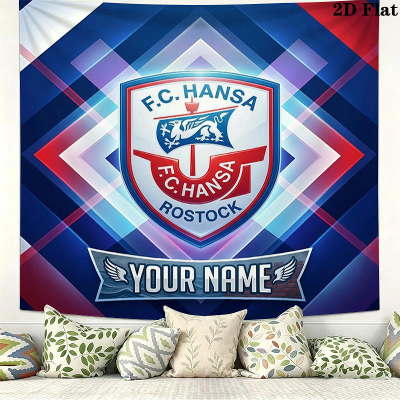 Custom Name FC Hansa RostockPrinted Tapestry – Wall Hanging for Bedrooms, Dorms, and Home Decor