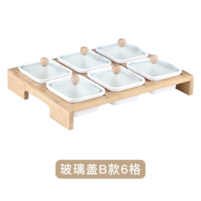 Белая керамическая тарелка для закусок Поднос для закусок Деревянная крышка Стеклянная крышка Деревянные поддоны Набор тарелок для закусок Сухофрукты Фруктовая чаша Поднос для конфет