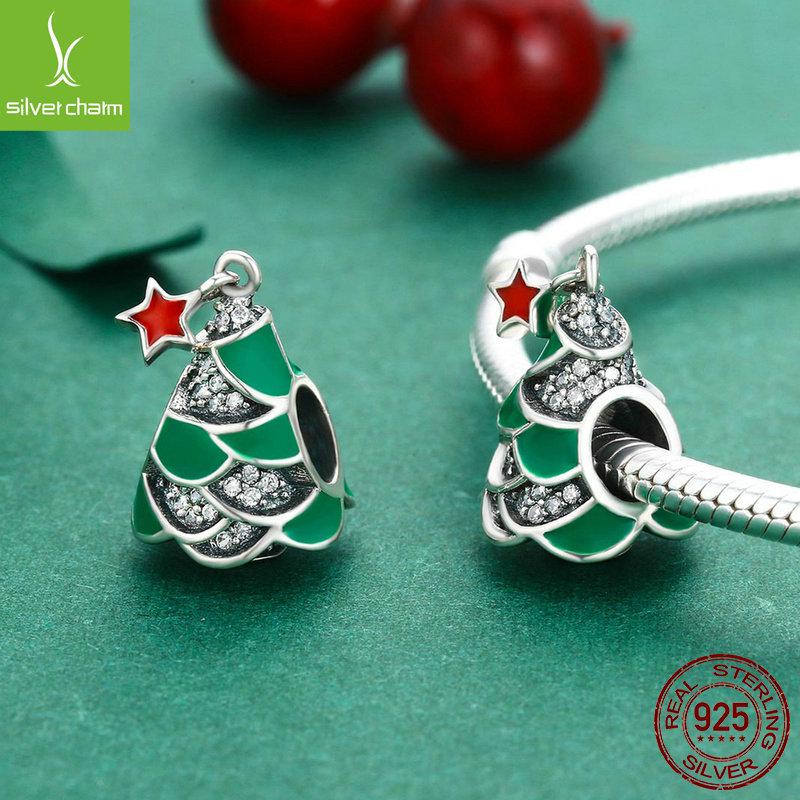Браслет из стерлингового серебра 925 пробы Yinziyun с бусинами в виде рождественской елки для женщин