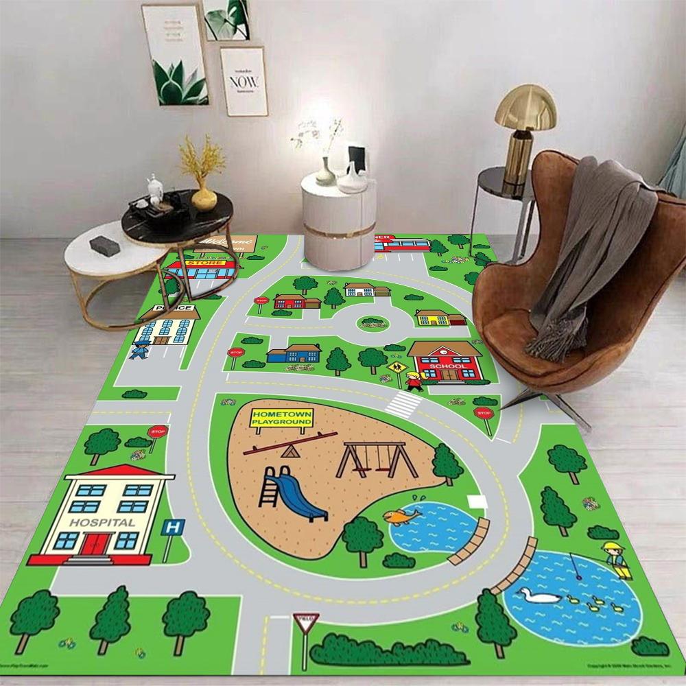 Ковер для игровой зоны с городским движением, игровой коврик для домика, ковер для раннего дошкольного образования или домашний диван, детская нескользящая напольная подстилка
