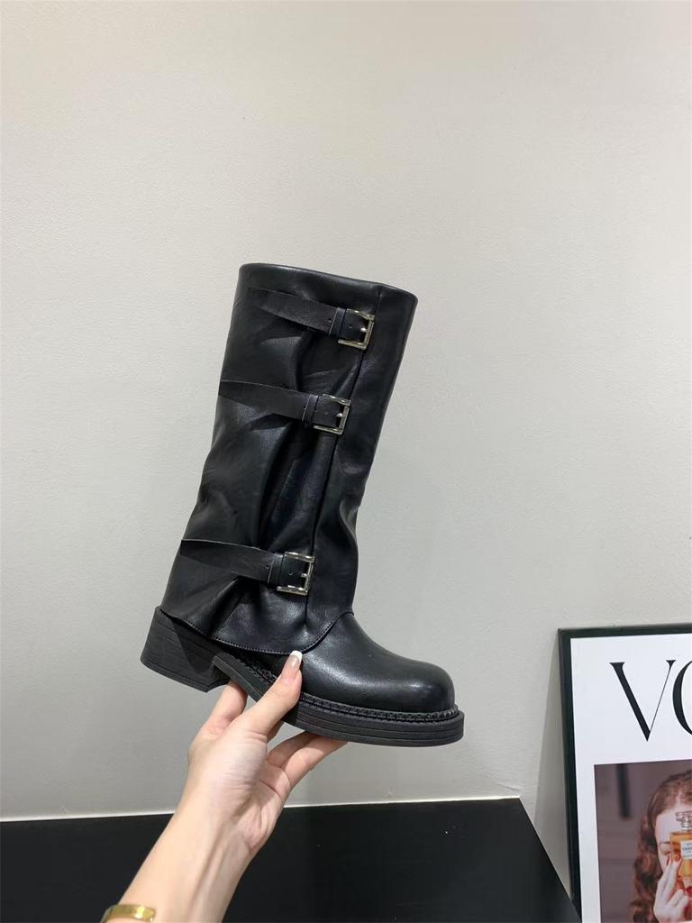 Коричневые ботфорты на толстой подошве Maillard женские ботинки 2025 новая осень и зима черные ботинки-локомотивы средней высоты