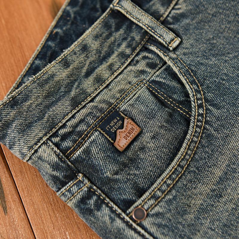 Мужские джинсы в американском стиле ретро, ​​новая модная уличная одежда, мужские брюки, хлопковые мешковатые прямые синие потертые джинсы, молодежные джинсовые брюки