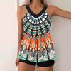 Women's Swimwear Tankini 2 Piece Swimsuit Green Pattern Print Vacation Bathing Suits