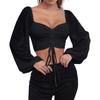 Ladies Casual Solid Color Square Neck Pullover Mesh Splicing Sexy Fashion Top