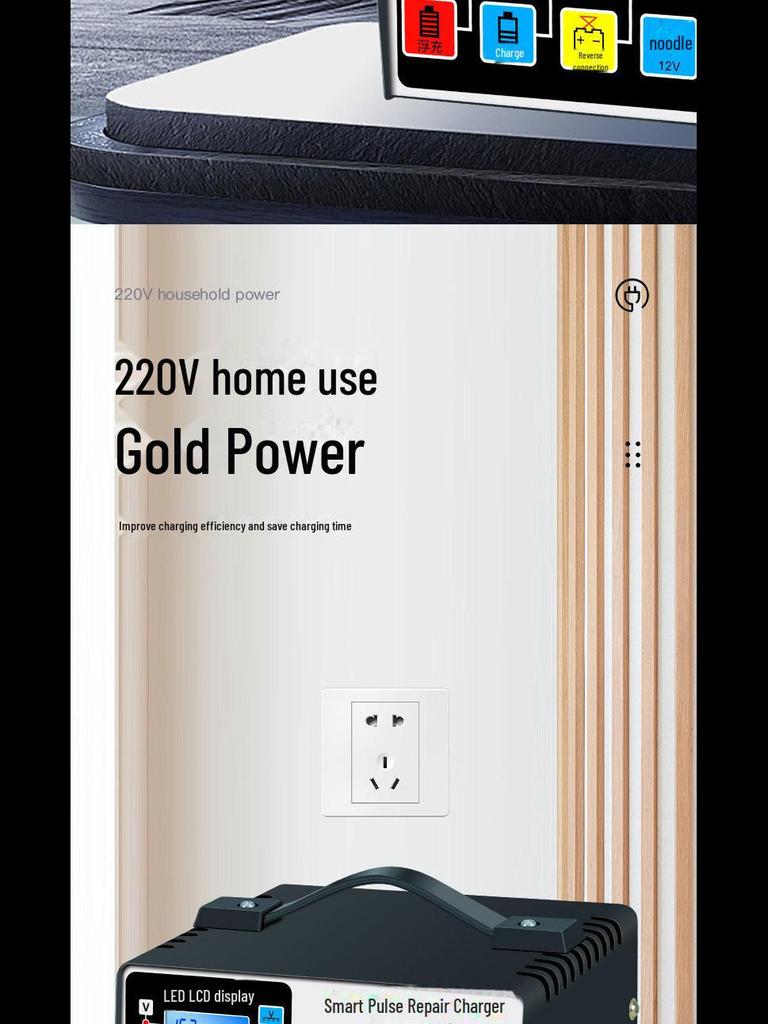 Intelligent 12V/24V Pure Copper Car Battery Charger with Automatic Pulse Repair and Full Charge Self-Stop