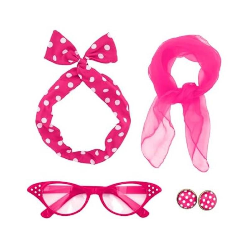 Vintage 1950s Costume Set Polka Dot Earrings Headband Glasses Party Cosplay