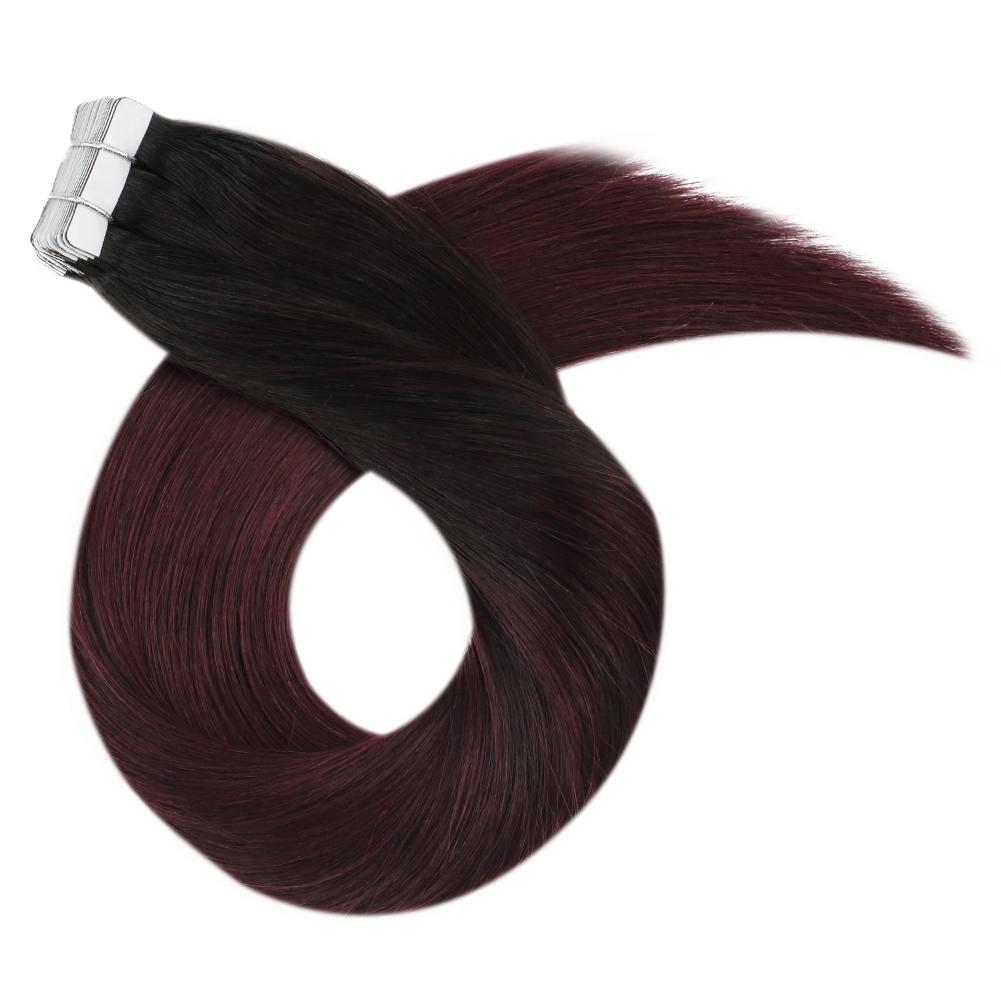 Moresoo Human Hair Extensions Tape in Invisible Balayage Hair Extensions 50G Machine Remy Straight Tape in Natural Straight Hair