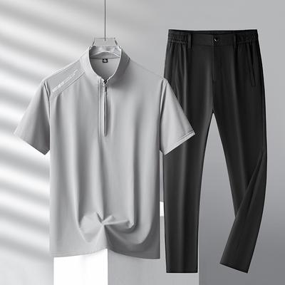 Летняя футболка с короткими рукавами Ice Silk Suit мужской повседневный спортивный комплект из двух предметов мужской спортивный костюм