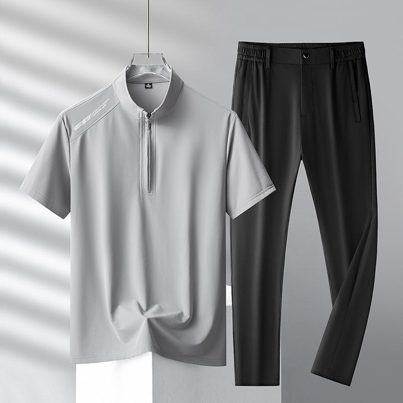 Летняя футболка с короткими рукавами Ice Silk Suit мужской повседневный спортивный комплект из двух предметов мужской спортивный костюм
