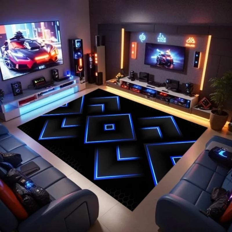Stone Play Mat E-Sport Rug Gamer Rug Gaming Rug Game Rug Geometric Rug Play Room Neon Decor Rug Neon Look Rug Area Rug