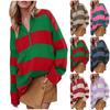 Свитер для женщин, свободный, с длинным рукавом, повседневный, в полоску, осенний, с полумолнией, V-образным вырезом, цветные блоки, пуловер, толстовки, топы