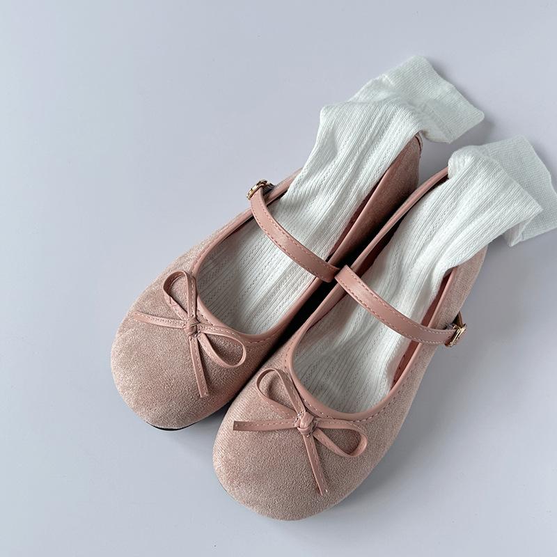 Фея ветер маленькие красные балетки однословная пряжка одинарная обувь женская 2025 новая весна бант нежные вечерние туфли-бини