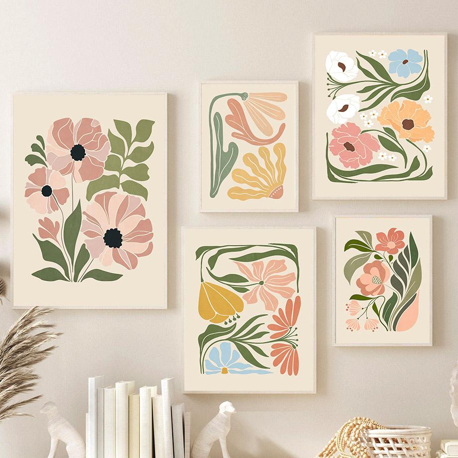 Абстрактный Цветочный Рынок Пион Маргаритка Листья Настенное Искусство Холст Живопись Винтажные Постеры И Принты Картина для Гостиной Домашний Декор