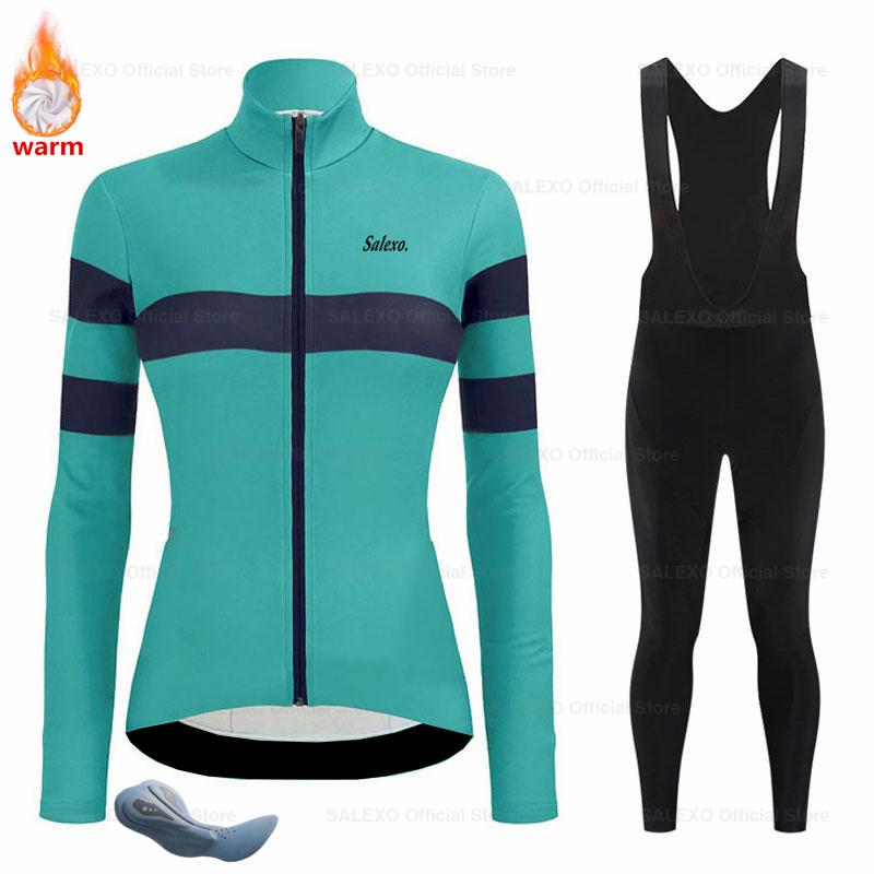 Salexo Winter Thermal Fleece Cycling Jersey Set Women Mountain Bike Clothes Wear Racing Bicycle Clothing Ropa Maillot Ciclismo