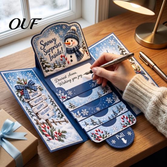 Christmas Table Decorations 3D Pop Up Card, Santa/Gingerbread House/Snowman/Elf Festive Greeting Card with Holiday Retro Style Note Cards House Scene,