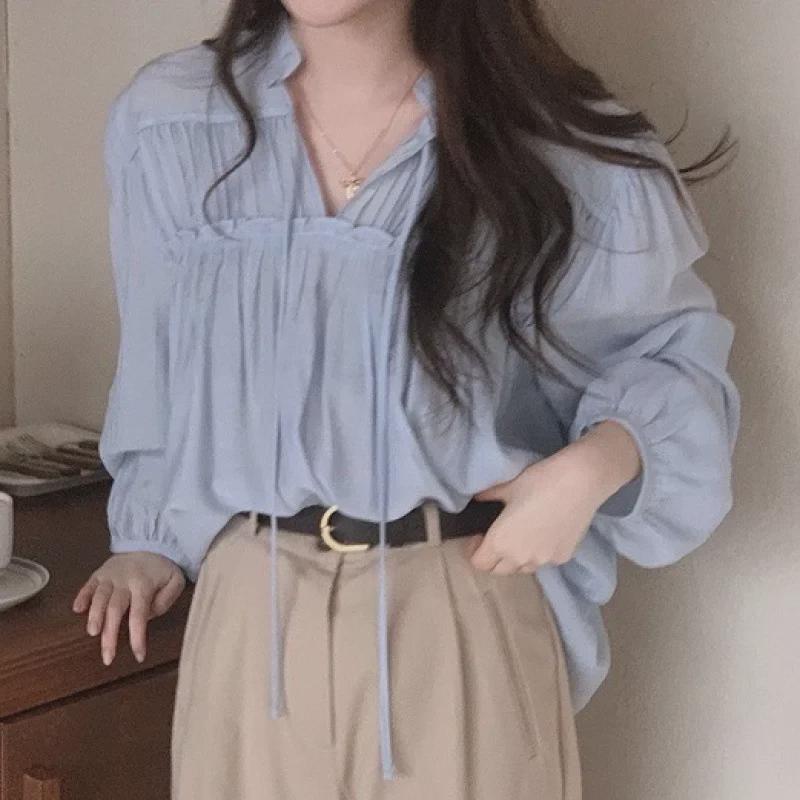 Женский корейский шикарный плиссированный кружевной солнцезащитный топ с длинными рукавами - новый нежный весенний стиль