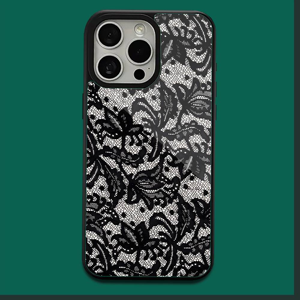 Черный кружевной принт Новый Горячий Чехол Для Телефона Для iPhone 16,15,14,13,12,11,Plus,Pro,Max,Mini Мягкий Магнитный Беспроводной Заряд Магсейф