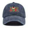 Christmas Hat Womens Washed Baseball Cap with Holiday Santa and Holly Pattern Print Lightweight NonStretch Adjustable