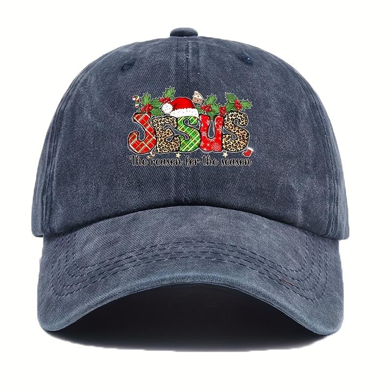 Christmas Hat Womens Washed Baseball Cap with Holiday Santa and Holly Pattern Print Lightweight NonStretch Adjustable