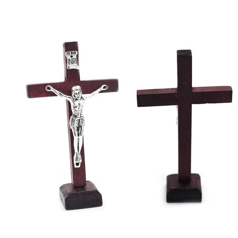 10pcs Wooden Cross Ornament with Stable Base Stand Decorative Cross for Churches Decoration Religious Tabletop Decor
