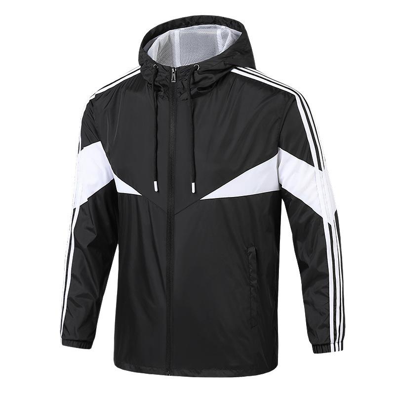 Men's Casual Sports Windbreaker for Spring and Autumn, Thin Design with Three Stripes, Loose Fit, Plus Size Hooded Jacket, Cardigan Jacket