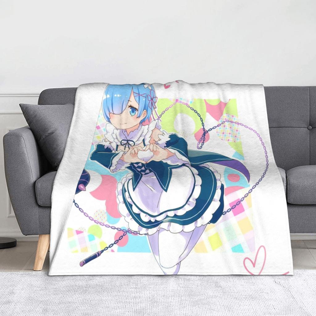 Rem Emilia ReZERO Flannel Throw Blankets Starting Life in Anothers Worlds Anime Blanket for Sofa Couch Warm Bedroom Quilt