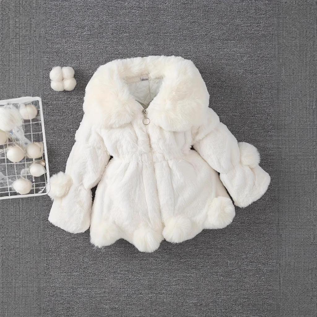 Девочковая осенне-зимняя куртка-свитер с помпоном из искусственного меха