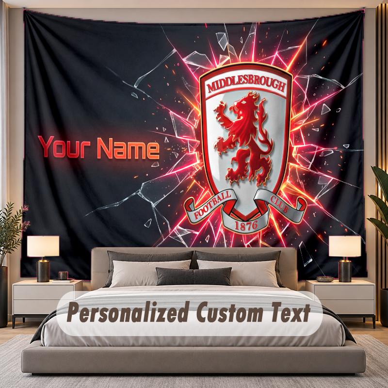 Custom Name Text Tapestry Middlesbrough FC Personalized Polyester Wall Tapestry For Bedroom And Room
