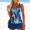 Women's Shoulder Strap Swimsuit with Blue Spotted Print Bikini Short Tank Top Swimsuit