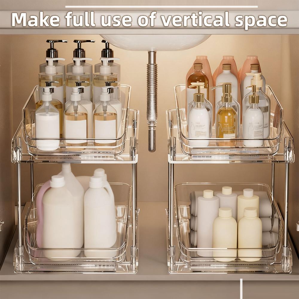 Transparent Pull Out Storage Shelf PET CD Holder Stand Under Sink Organizer Bathroom Storage