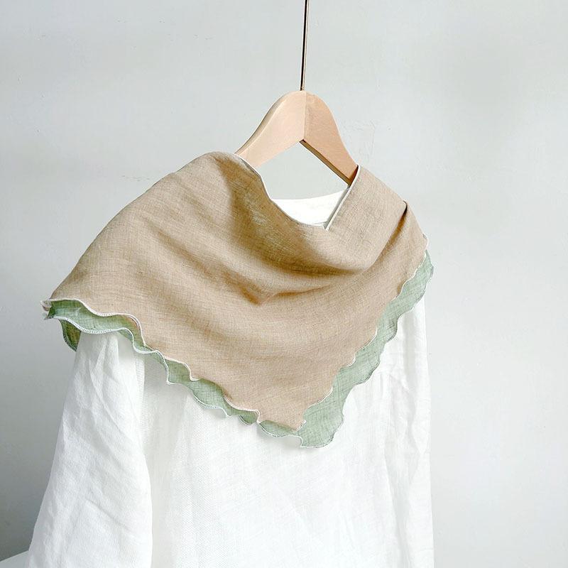 Double Layer Triangle Scarf Women Cotton Linen Scarves Solid Color Scarf Small Shawl Korean Version Shawl All-match Decorative