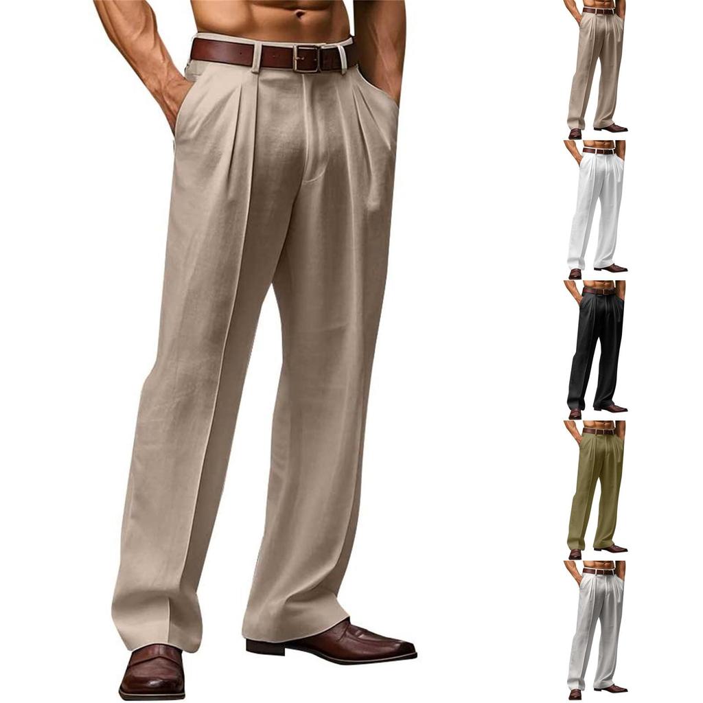 Мужские дышащие льняные брюки свободного кроя с прямыми штанинами, повседневные брюки для улицы