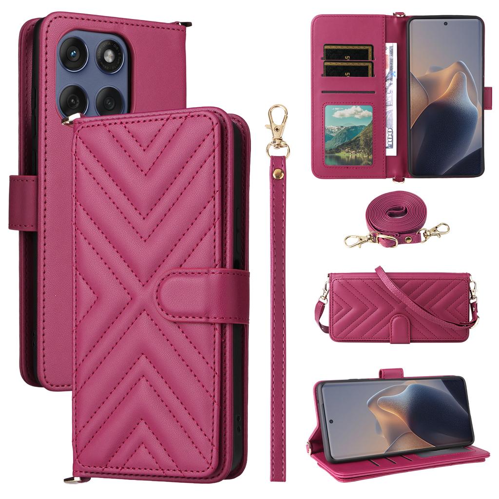For Motorola Edge 60 5G/60 Fusion 5G Stand Wallet Case with Shoulder/Wrist Strap Leather Phone Cover