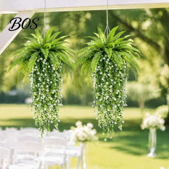 Fake Hanging Flower Plants 1/3/4Pcs Artificial Decoration, UV Resistant Fern & Floral No Watering Vine, Wall Faux for Wedding Party Garden Balcony