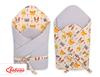 2-in-1 baby wrap with tie, stiffened and soft - cream animals