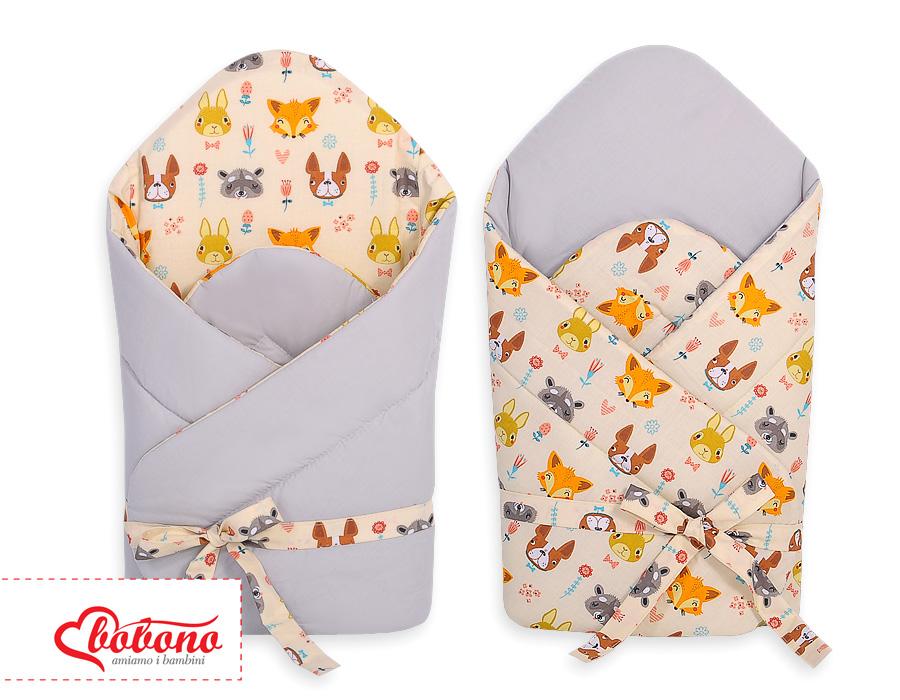 2-in-1 baby wrap with tie, stiffened and soft - cream animals