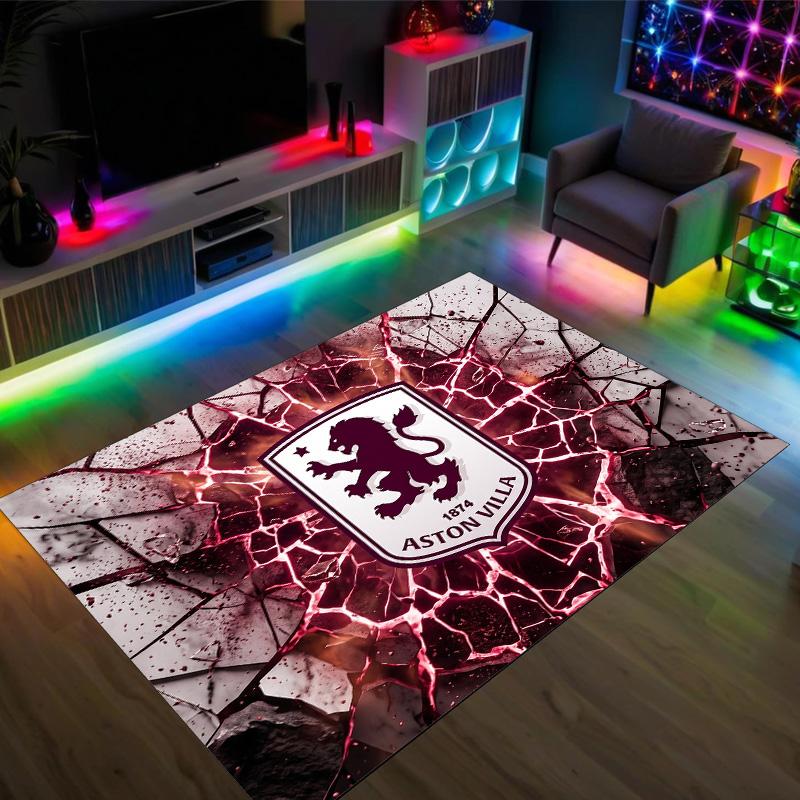 Aston Villa Football Design Crystal Velvet Carpet Cozy Non?Slip Printed Rug For Bedroom Living Room Entrance