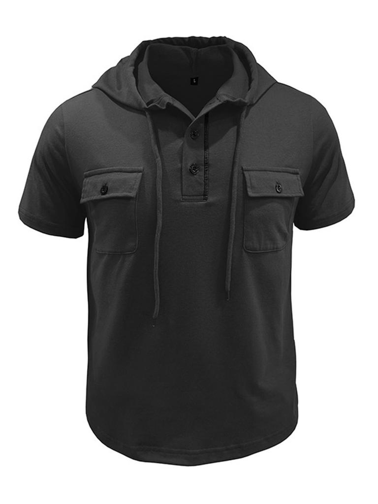 Мужская летняя рубашка с капюшоном, повседневная, однотонная, на 1-3 пуговицах, с коротким рукавом, худи, топы для пляжного отдыха, уличная одежда