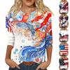Women's Fashion Casual Round Neck 3/4 Sleeve Loose Printed T-Shirt Ladies Top