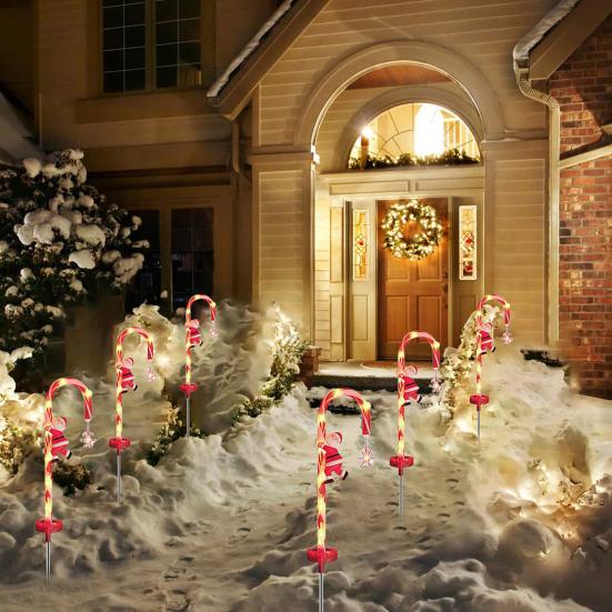 2 шт. солнечные гирлянды в виде леденцов, рождественские огни Санта-Клауса, снеговика, водонепроницаемые светодиодные фонари для дорожек для рождественских украшений сада