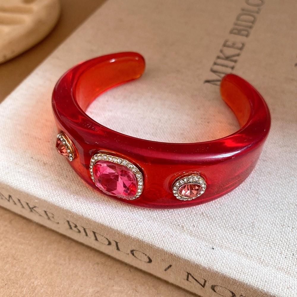Smudging Irregular Wide Open Bracelet Bohemian Dopamine Hand Ring Acrylic Rhinestone Bangle Women