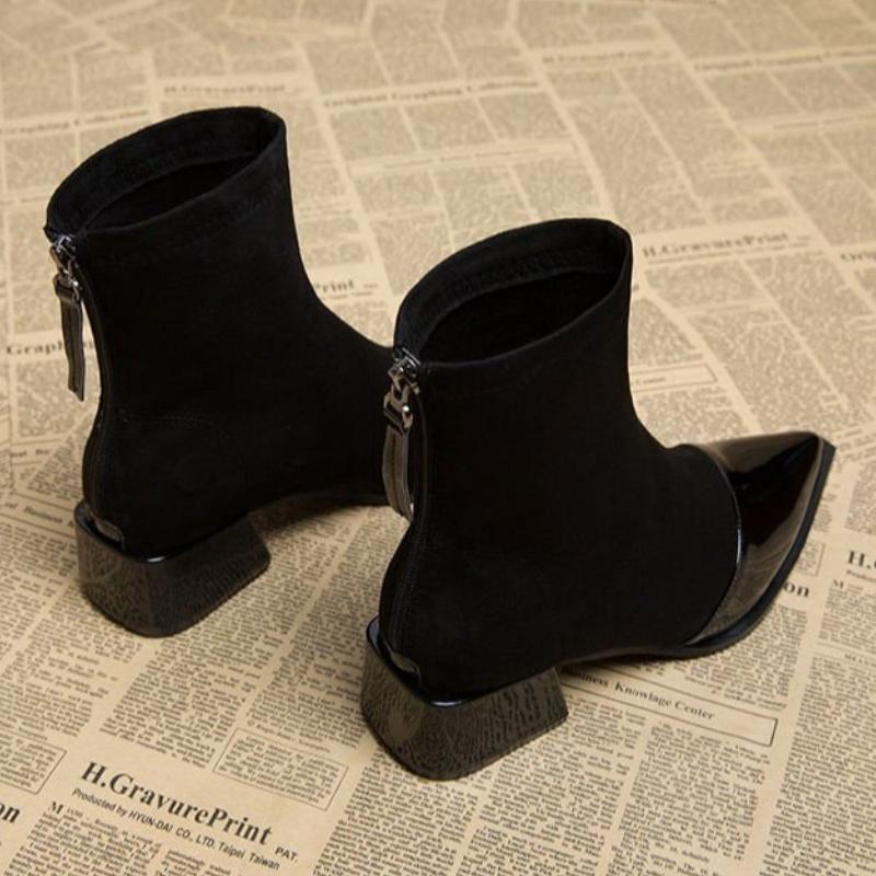 Мода 2025осень Простые Универсальные Женские Туфли Высокого Качества Женские Сексуальные Остроносые Удобные На Среднем Каблуке Молния Короткие Ботинки Большого Размера