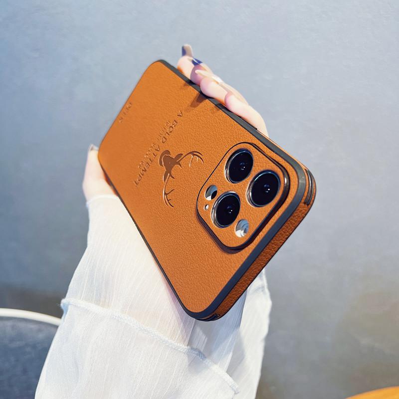 Подходит для чехла для мобильного телефона iPhone 15, кожаный узор, лось 13 Apple 16 Promax, защитный чехол 14, полная защита от падения