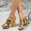 Fashion Super High Heels Gold Sandals for Women Nightclub Hollow Out Metal Heeled Shoes Woman Summer Plus Size Slippers Sandalias Mujer