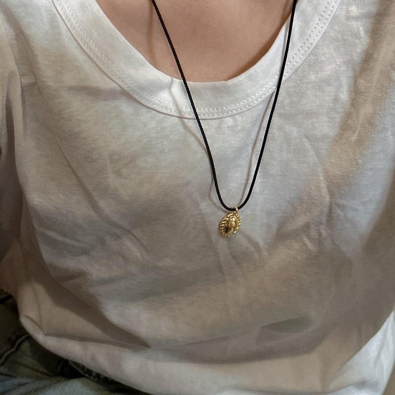 18k Gold Oval Pendant Necklace 925 Sterling Silver Rope Sweater Chain Necklace for Woman