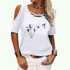 Women Fashion Round Collar Off Shoulder T-shirt Summer Casual Short Sleeve Tee Top Pullover Ladies Print T-shirt