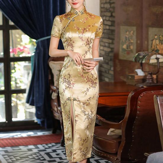 Леди Cheongsam с воротником-стойкой на талии, облегающий тонкий женский Cheongsam в китайском стиле с высоким разрезом